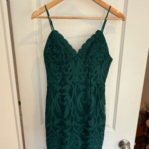Bardot Gia Forest Green Lace Body Con Midi Dress Size 6